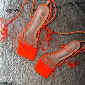 Orange Strappy Women's Heels & Bag